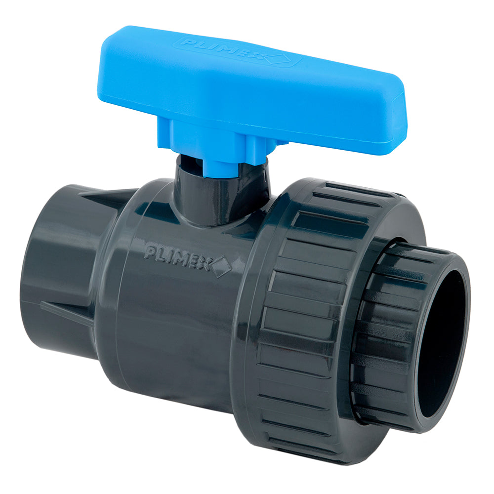PVC-Kugelhahn "AquaSafe" eine Verschraubung, Klebemuffe x Klebemuffe
