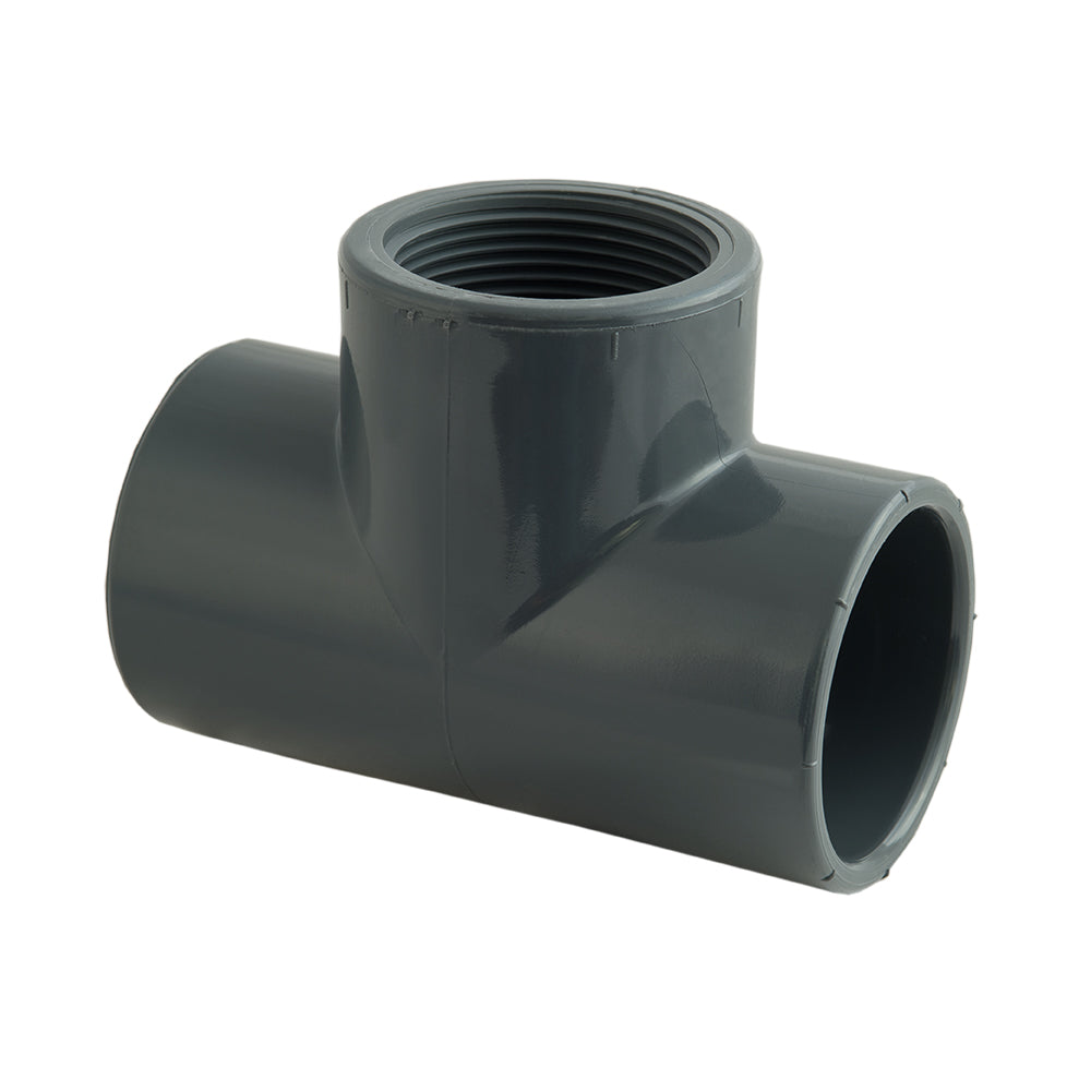 90° PVC-T-Stück, Klebemuffe x IG x Klebemuffe